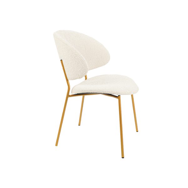 Dining chair Alexis in white boucle and gold metal