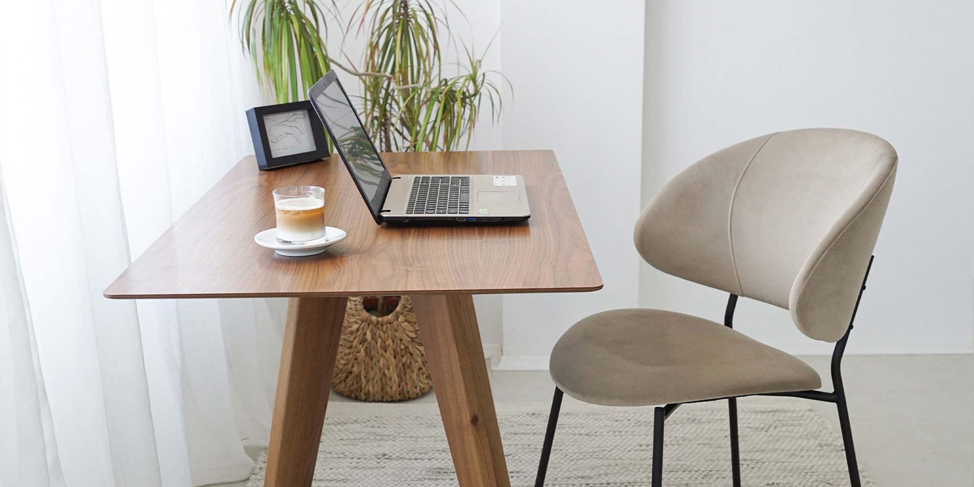 Dining chair Alexis in beige velvet and black metal legs in home offeice