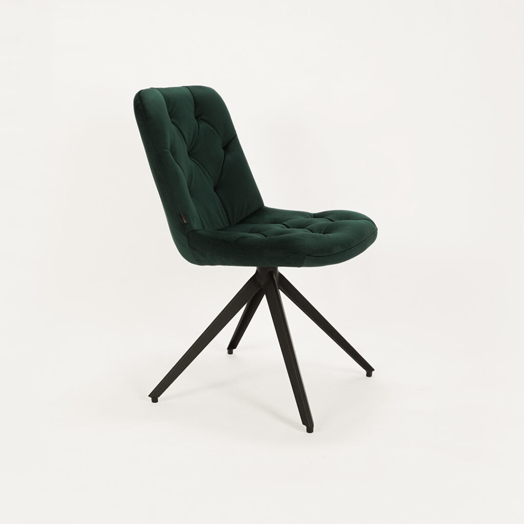 Dining chair Chloe with steel legs and green velvet