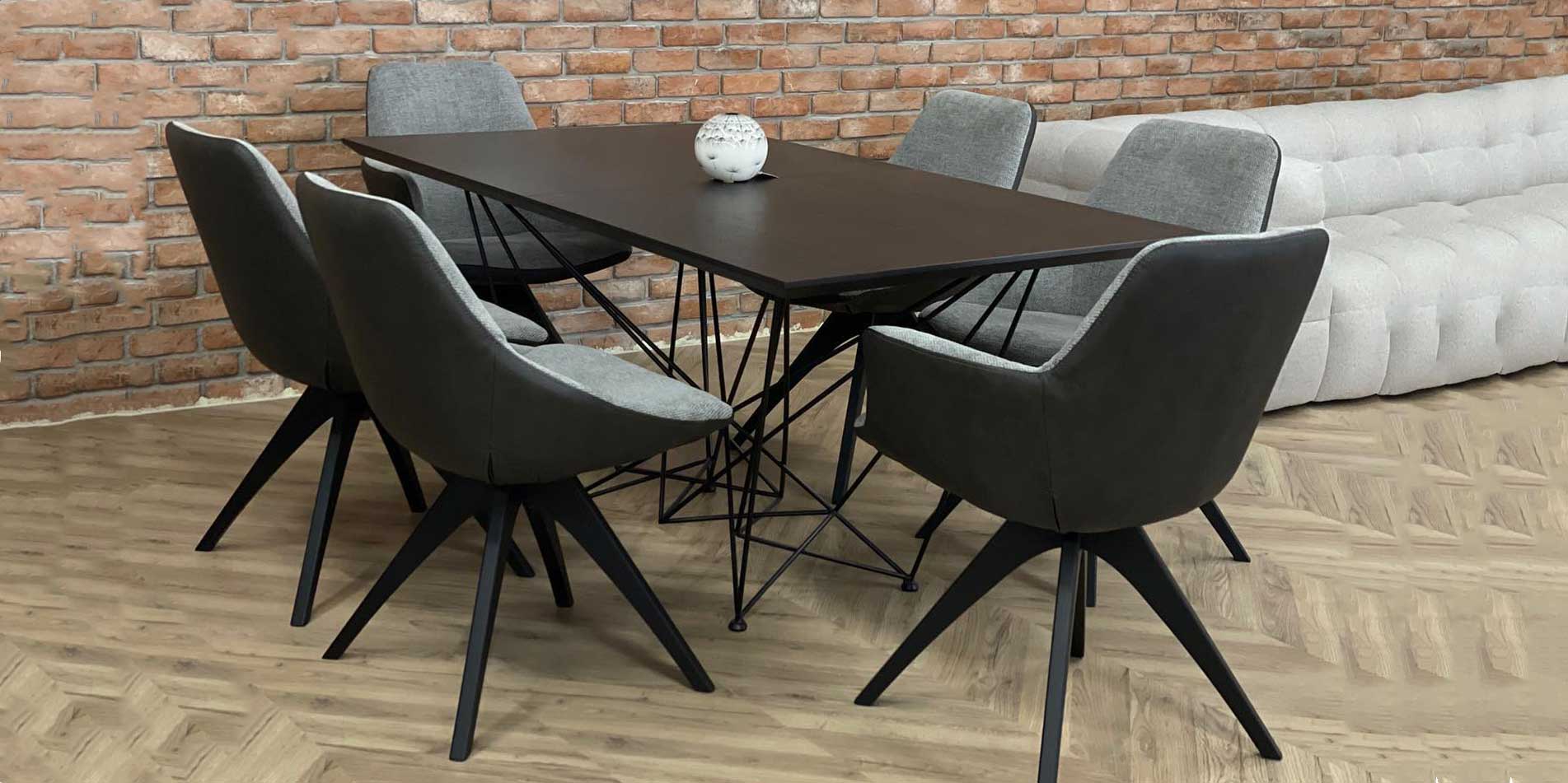 Dining table Orion ith black oak top and dining chairs with Asya dining chairs