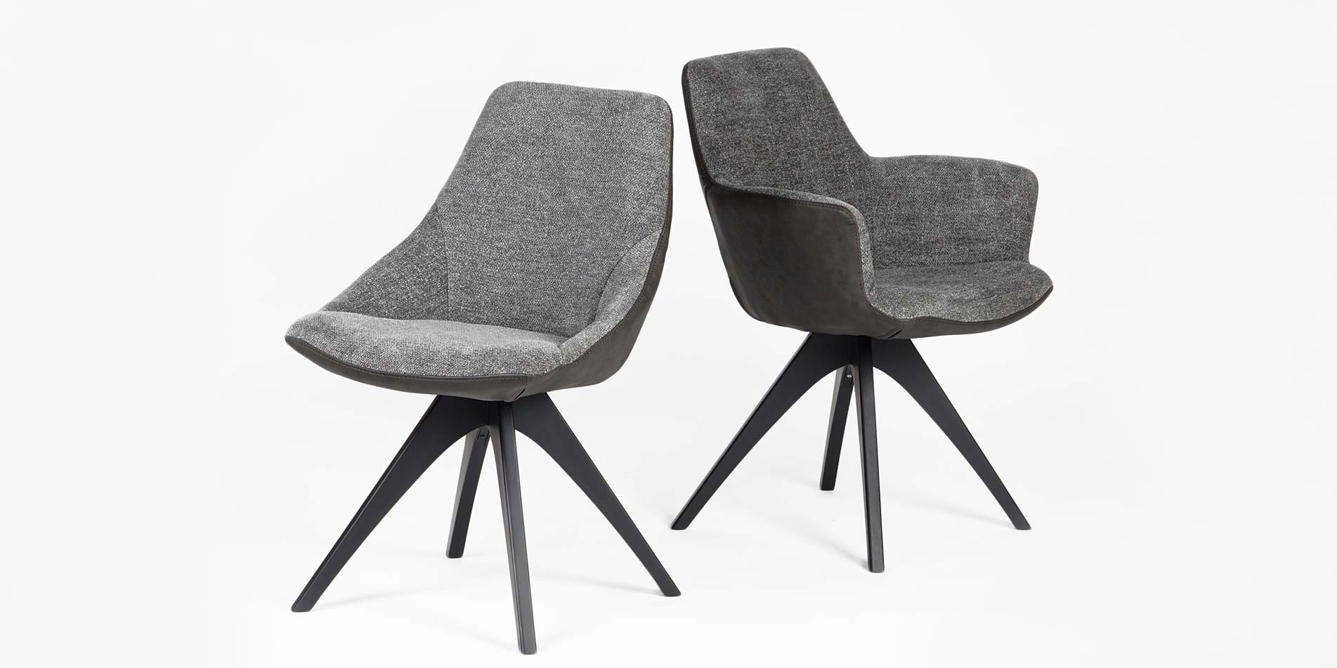 Dining chair Asya with black oak legs and grey upholstery