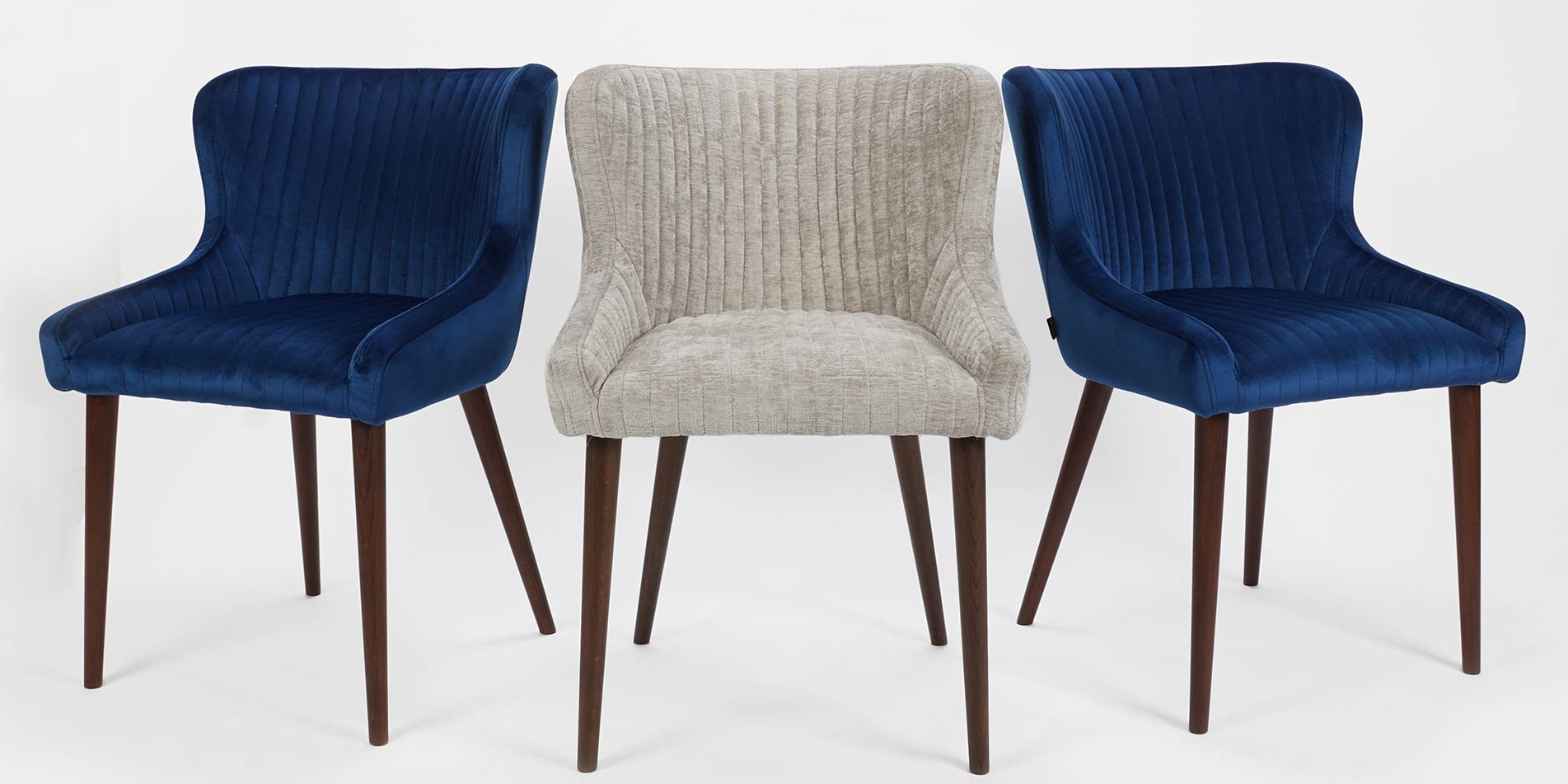 Three dining chairs bjanka with black wooden legs and beige and denim upholstery