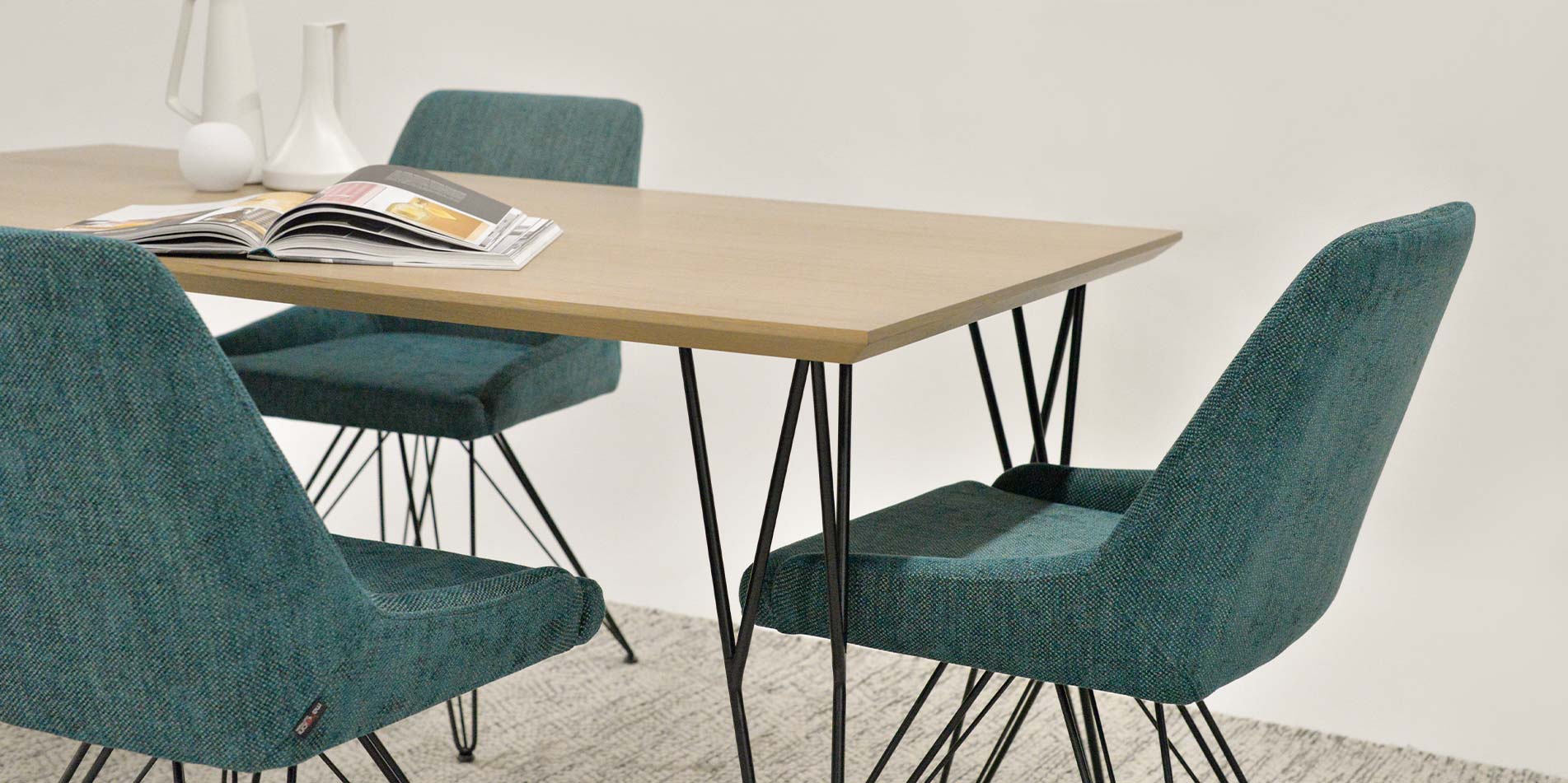 Dining set with Naomi chair and Casio dining table with metal legs 