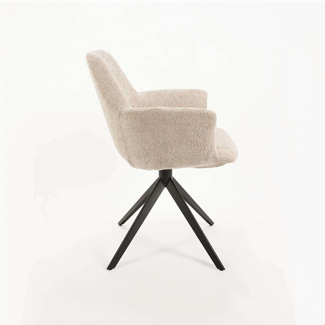 Armchair Asya with black metal legs and beige upholstery