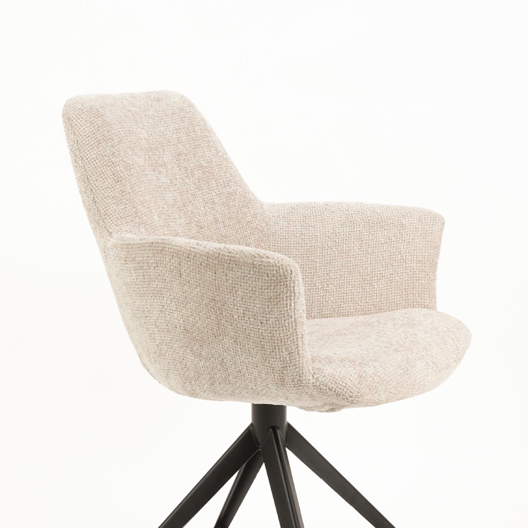 Armchair Asya with black metal legs and beige upholstery