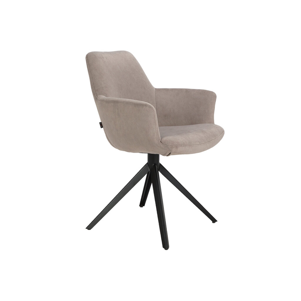 Тrpezariska stolica Asja so rakonaslon i crni metalni nogarki, vo tapacir od velvet vo beige boja.