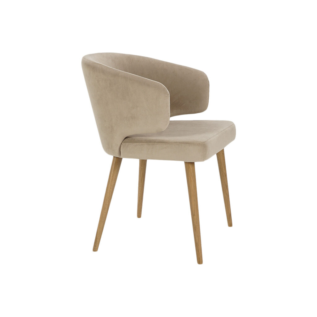 armchair Iris with oak wooden legs and beige upholstery