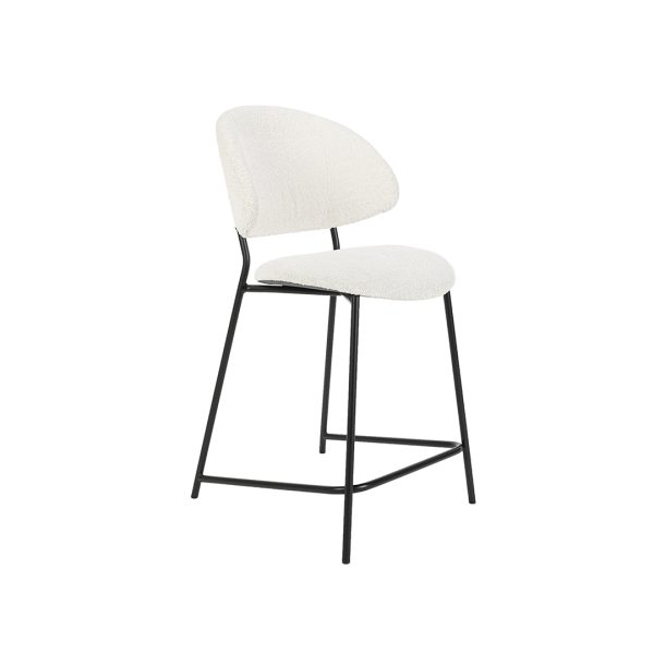 Bar chair in white boucle and black metal legs