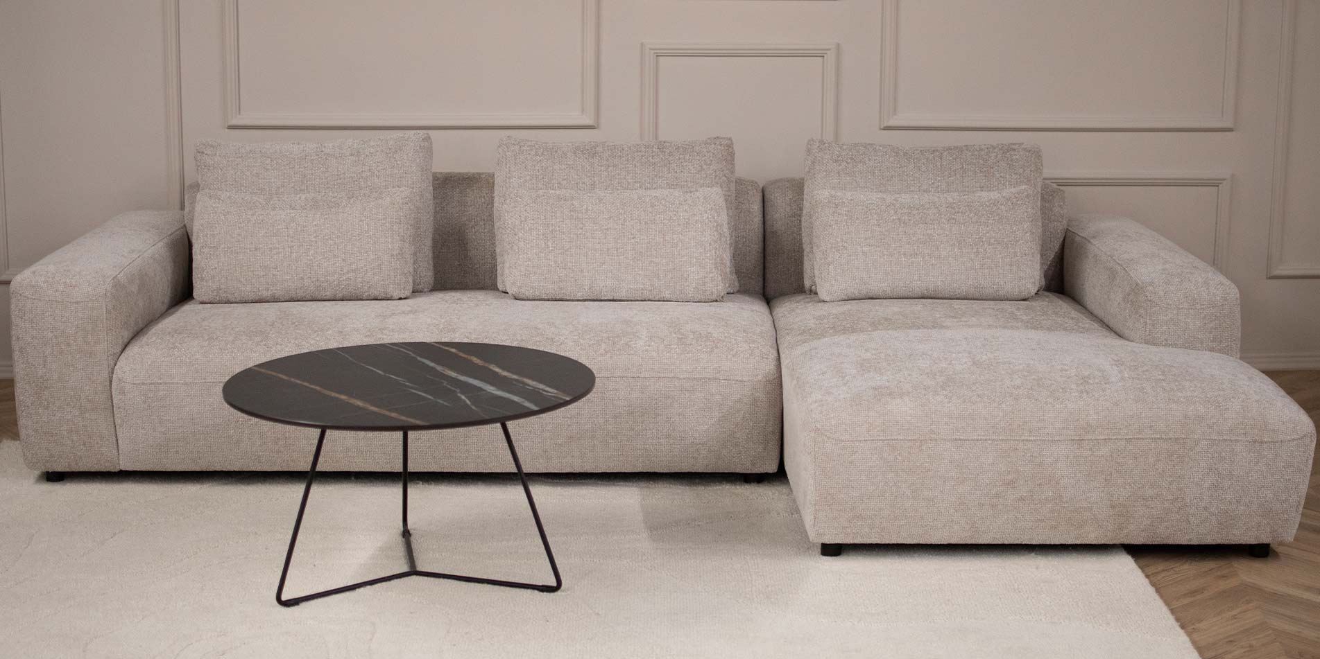 Agolna garnitura Capri vo svetlo krem mebel stof. 