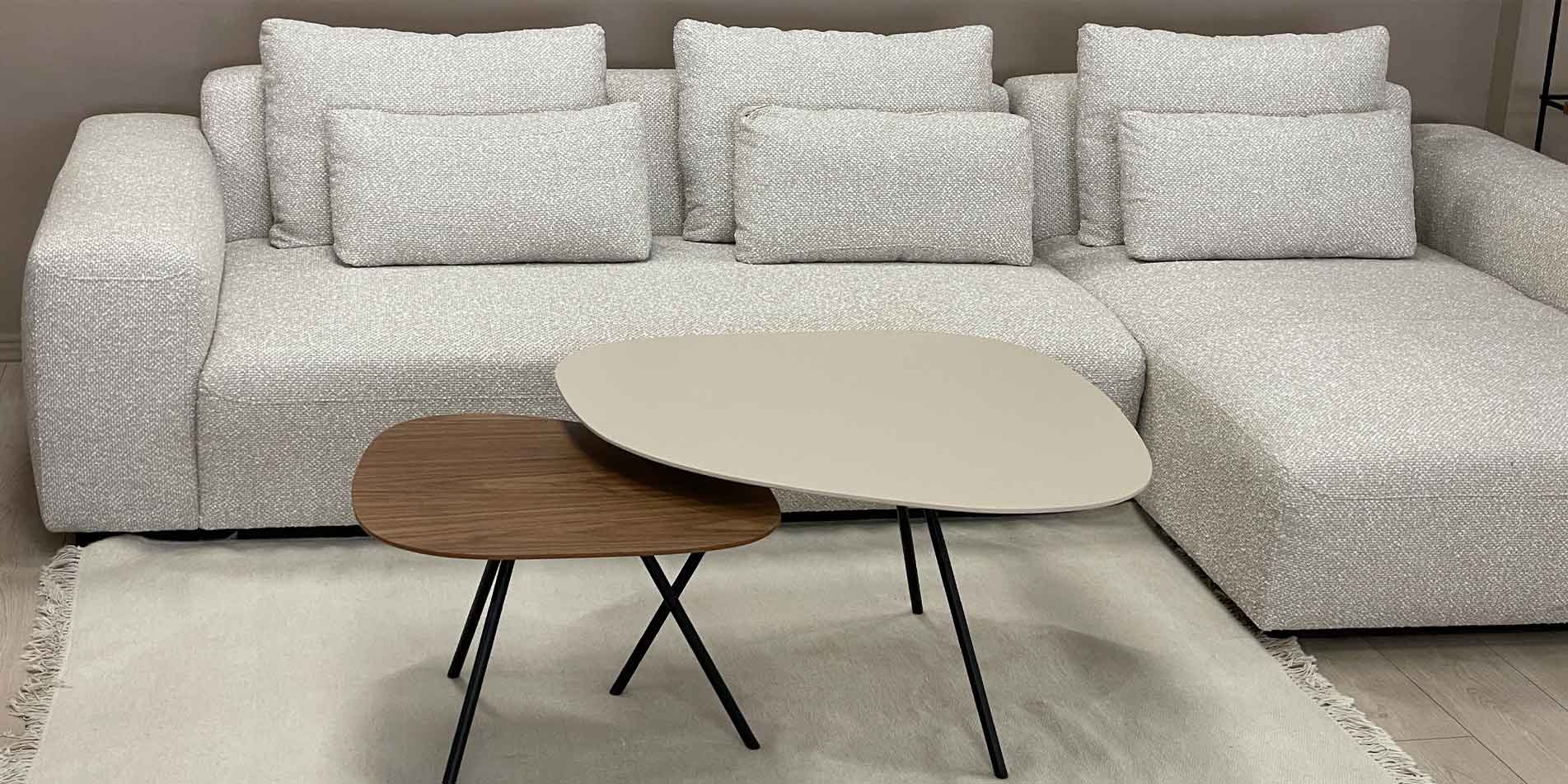 Two coffee tables in different highs and materials