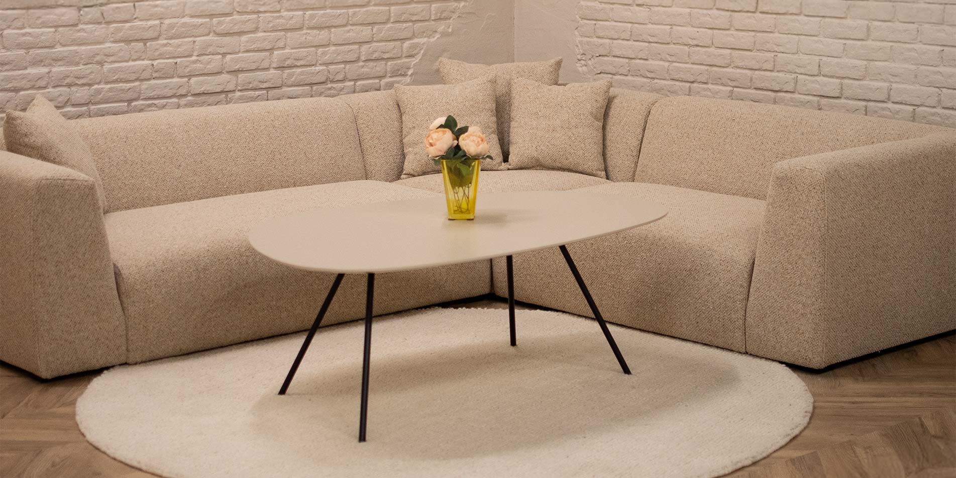 Modular sofa Vanity with dimenzions 260/230 cm in high-quality upholstery in beige.