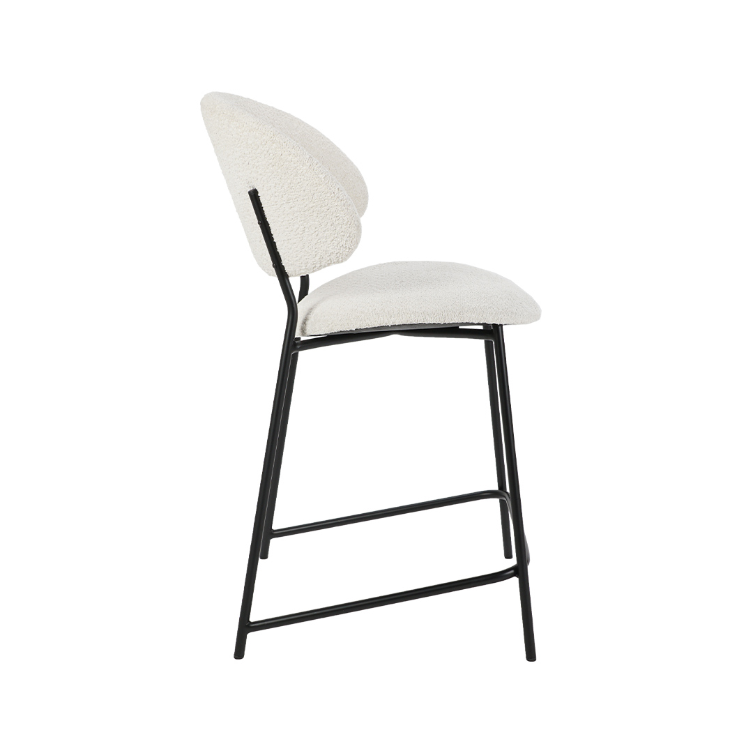 Bar chair in white boucle and black metal legs