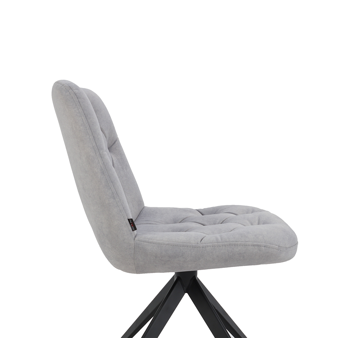 Трпезариска столица со метални ногарки и сив мебел штоф