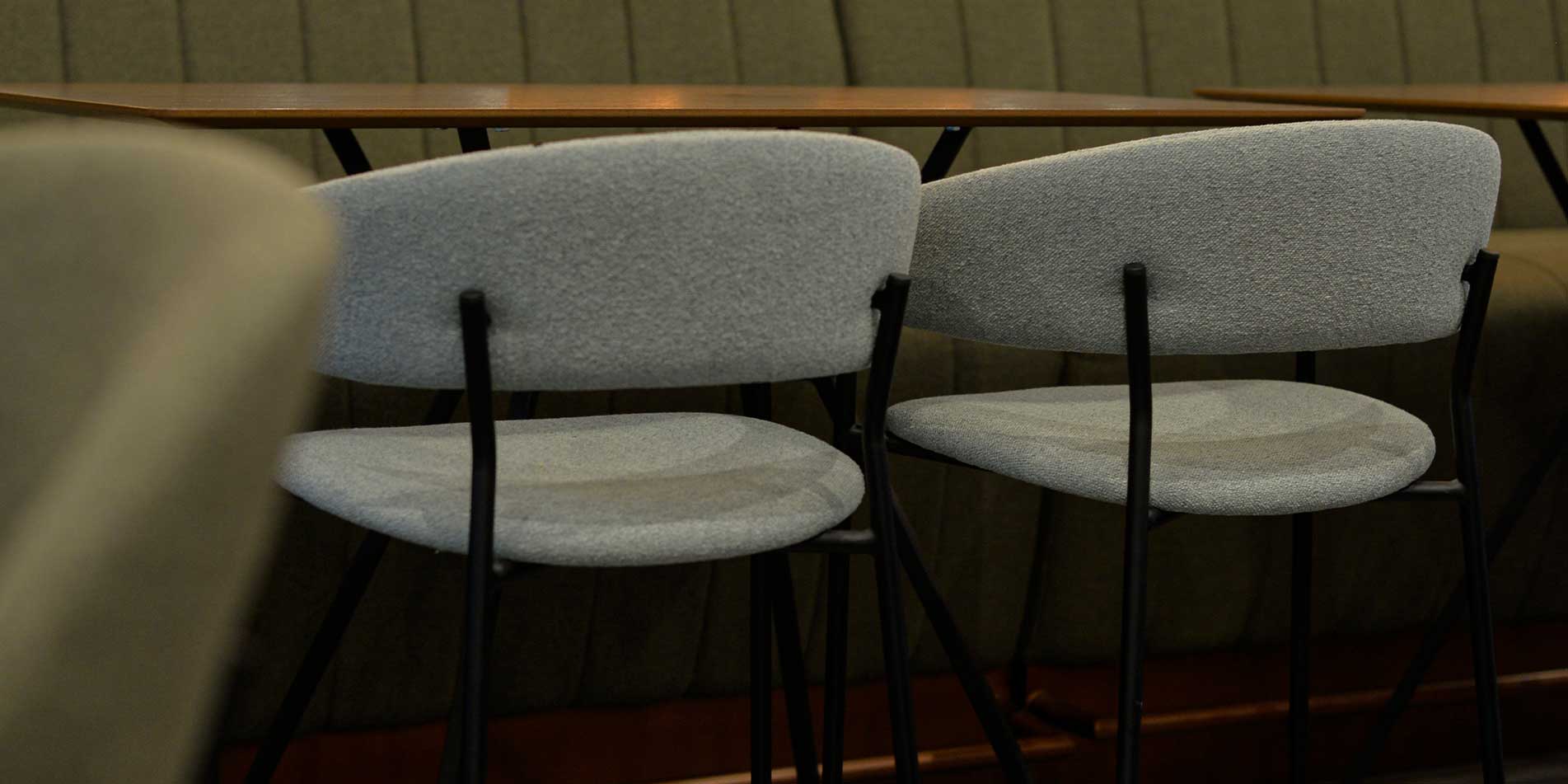 Bar chair Amelie in mint upholstery in lounge bar, combinate with wood walnut.