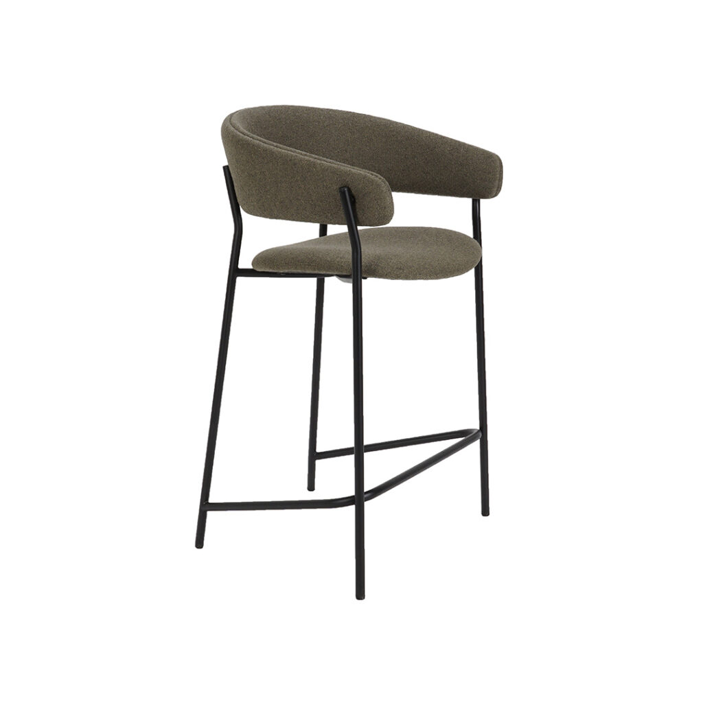 Bar chair Amelie in green upholstery and black metal.