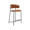 Bar chair with walnut veneer seat and black metal legs.