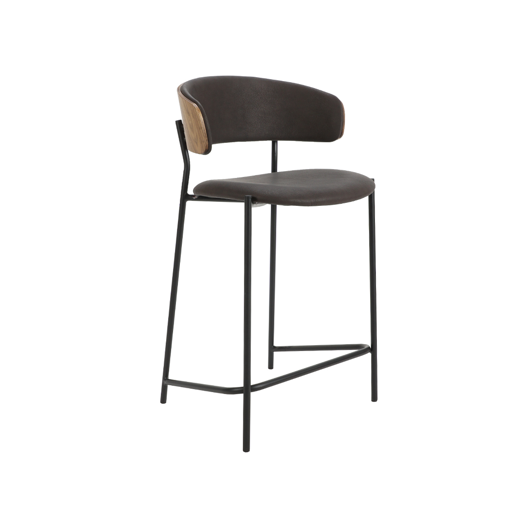 Барска столица Моли со црна еко кожа Gibson и фурнир од орев на грбот.