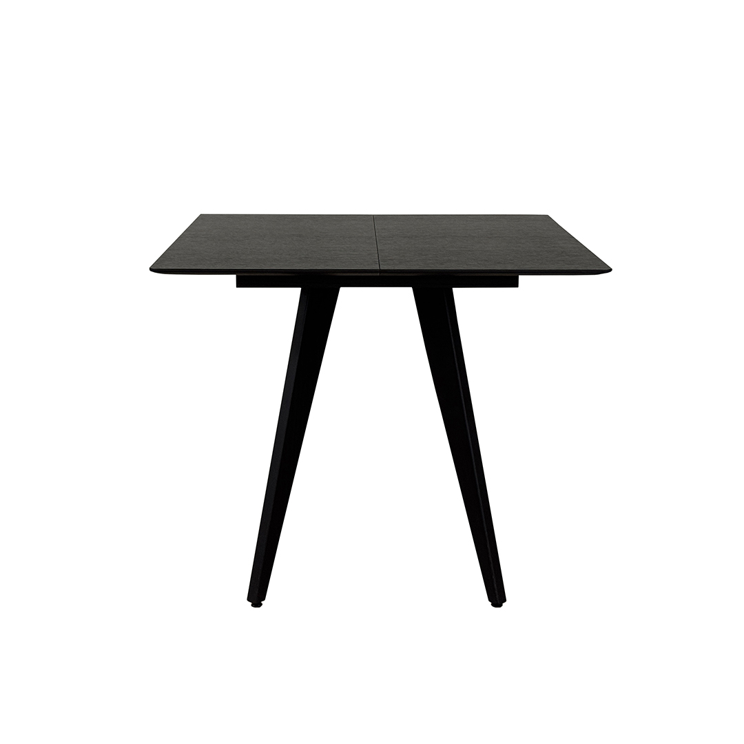 Мала коцка маса со опција за продолжување од 35 cm, со даб ногарки и плотна даб во црна боја.