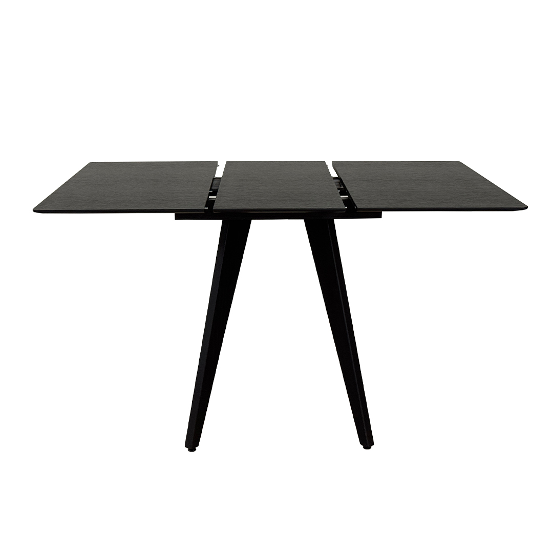 Мала коцка маса со опција за продолжување од 35 cm, со даб ногарки и плотна даб во црна боја.