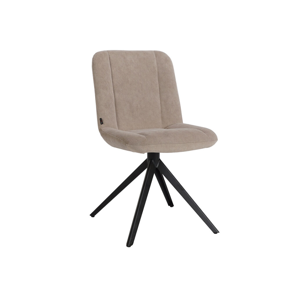 Трпезариска столица Емили со црни метални ногарки и беж велвет штоф.