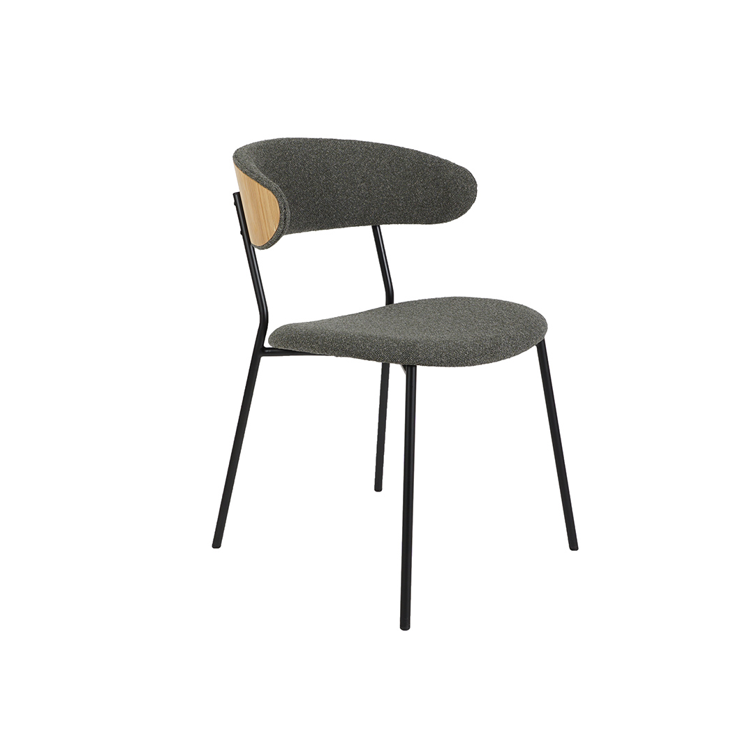 Трпезариска столица со шпер од дрво даб и зелен мебел штоф.