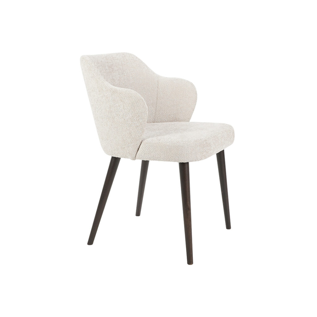 Armchair Katya in white upholstery and black wooden legs