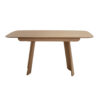 Трпезариска маса Сфера во фурниран медијапан даб, во природна нијанса, со заоблени рабови и неправилна форма на ногарки.