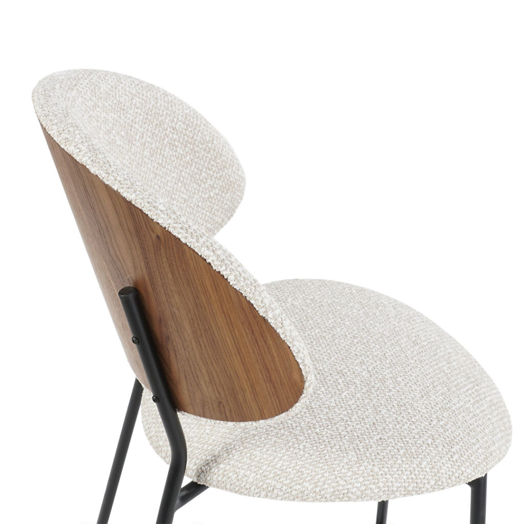 Bar chair Alexis with veneer back from walnut and black metal legs.