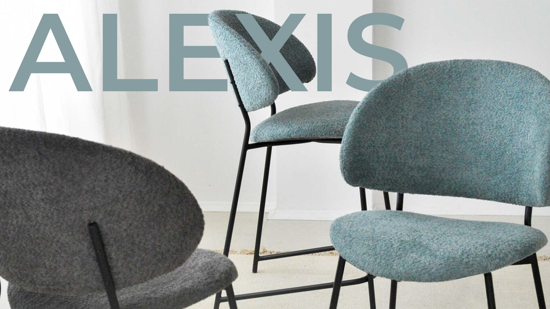 Барски столици Алексис со метални ногарки и мебел штоф во сиво и минт букле.