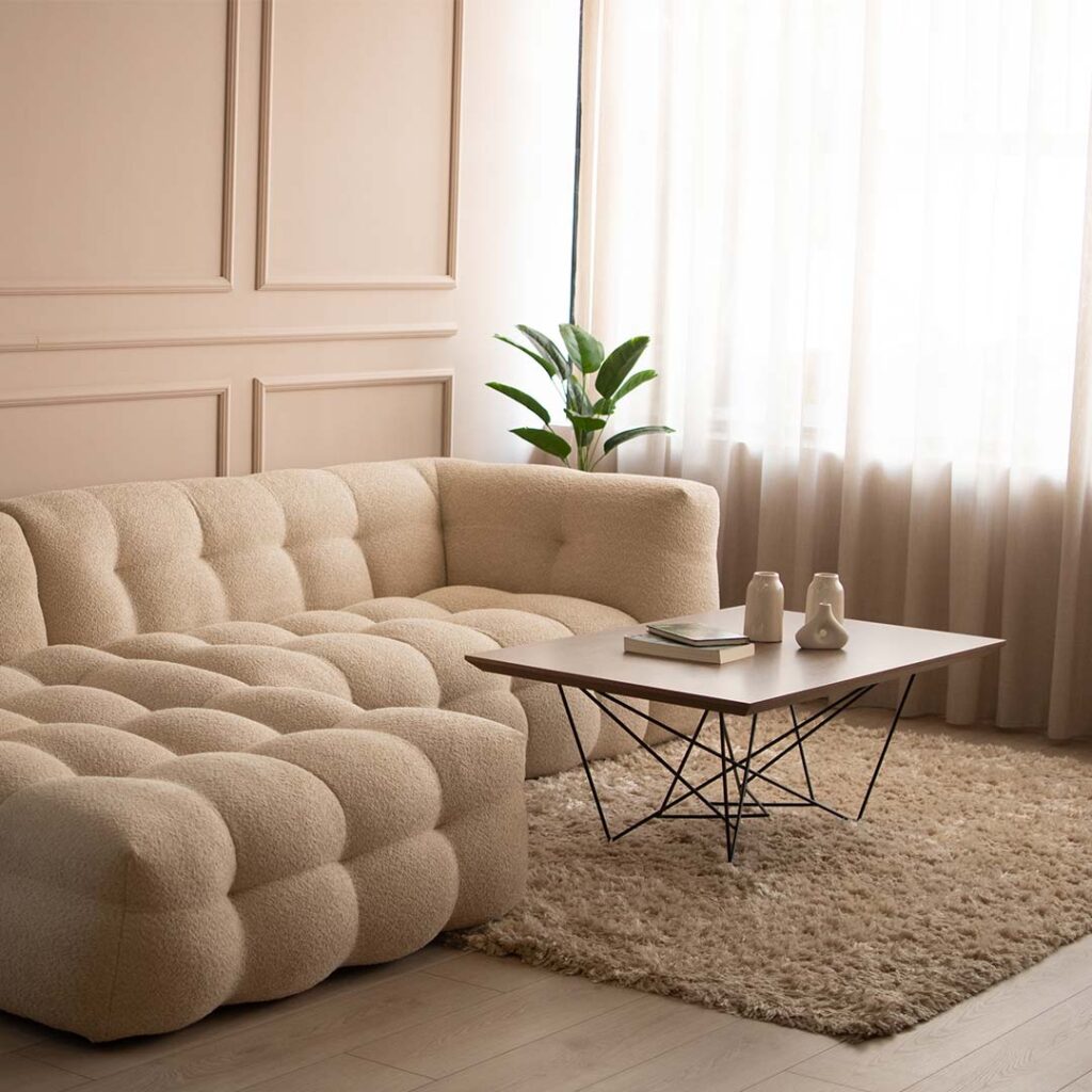 Coffee table with oak table top and metal legs.