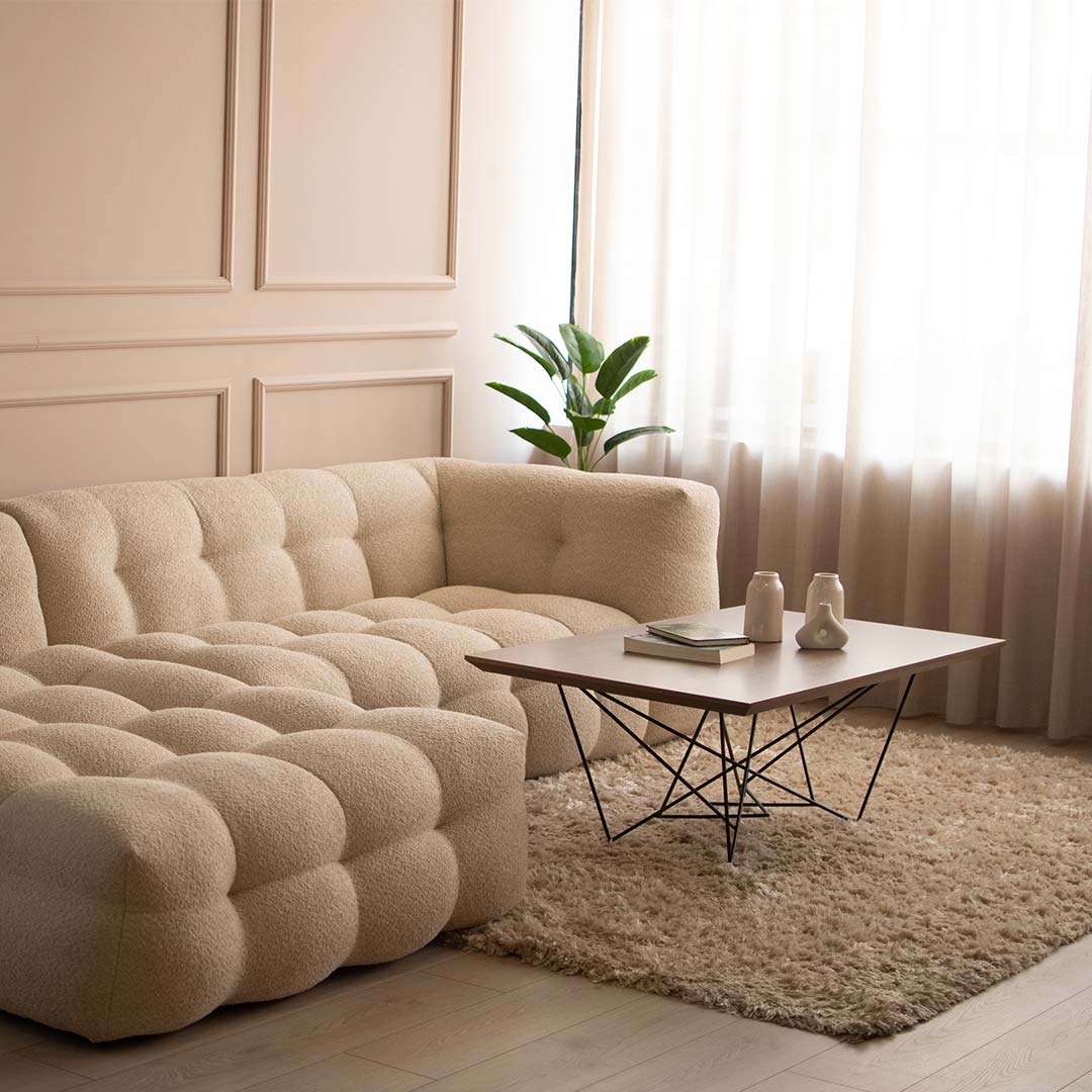 Coffee table with oak table top and metal legs.