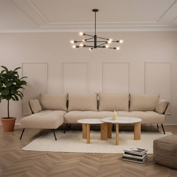 Agolna garnitura Sienna vo beige i metalni nogarki.