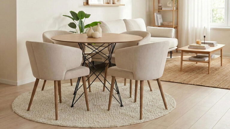 Кружен килим: кога и зошто? Кружна мала маса со кружен волнен килим.